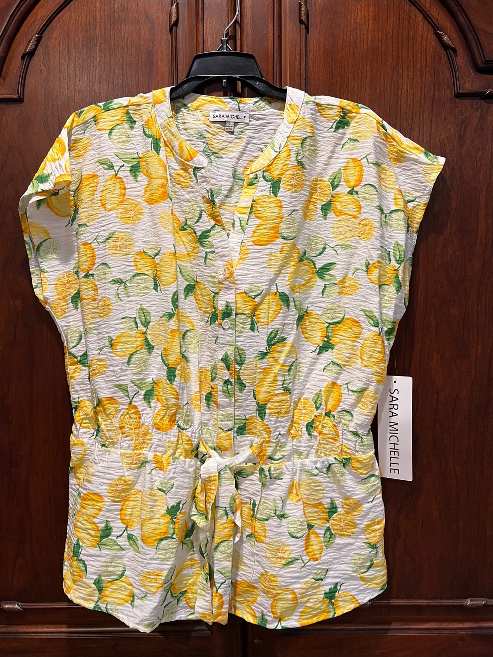Sara Michelle White Lemon-Print with Yellow & Green Accents
